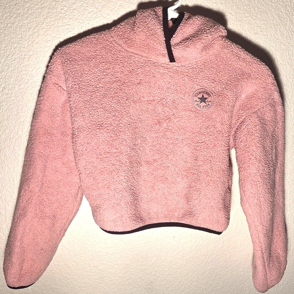 Cozy Pink Converse Girls Quarter Zip Hoodie - Medium 10-12